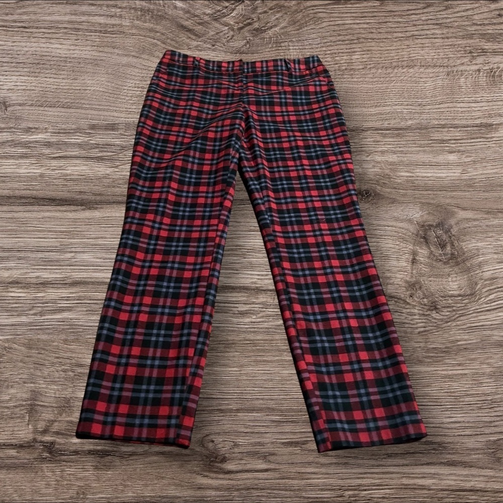 Hinge Women’s Plaid Flat Front Skinny Trouser Pants Red Black Size 4
